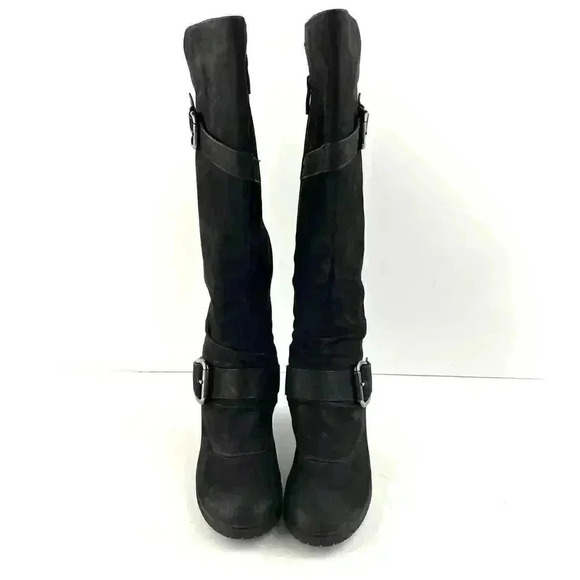 Paul Green Black Suede Leather Women's Boots 5 Kimberly Knee High Buckle Zipper - Picture 2 of 16